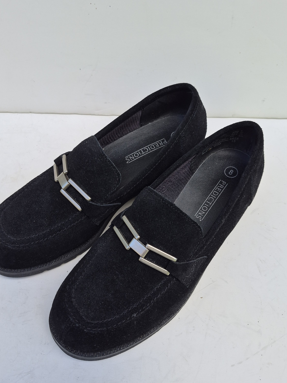 New Predictions Black Suede Loafers with Silver Accent